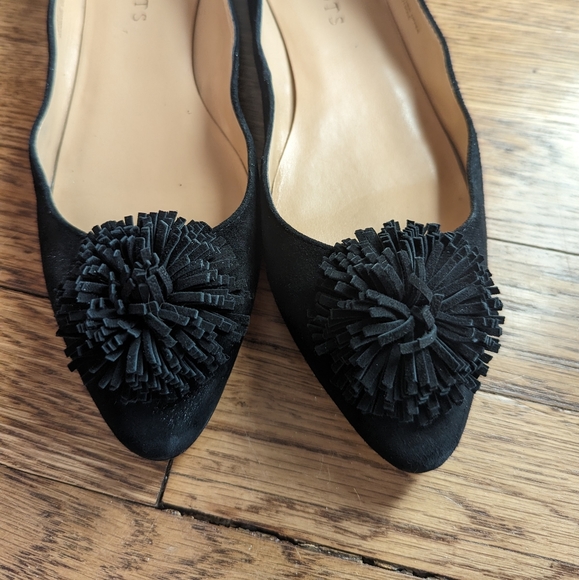 Talbots Black Suede Ballet Flat with Pom pom Size 7M - Picture 2 of 5